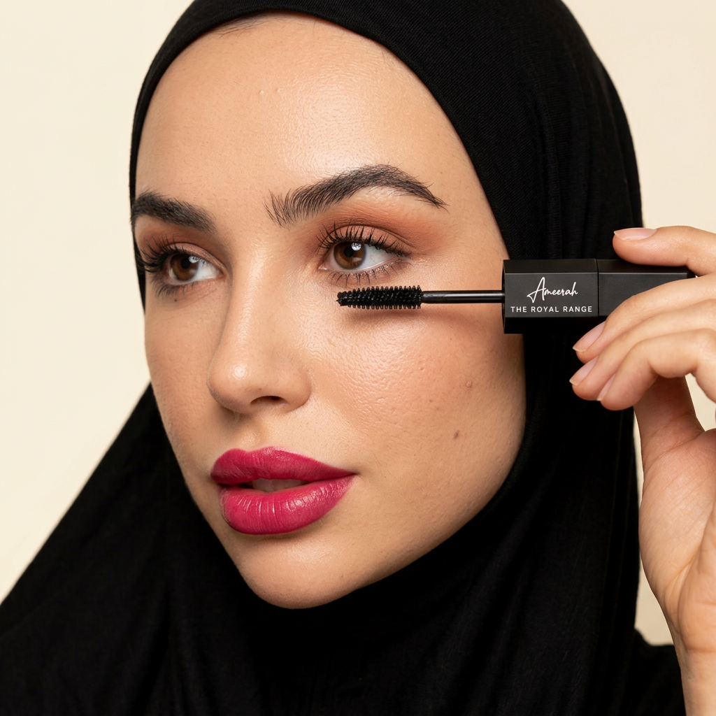 Model applying Ameerah 2-in-1 lengthening serum mascara
